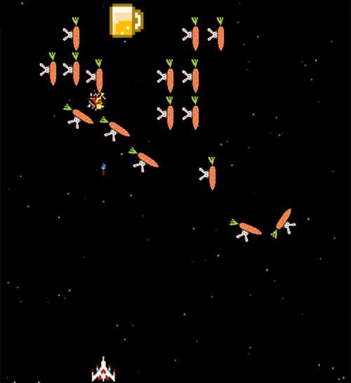 Custom Swamp Rabbit Galaga gif featuring lots of carrots
